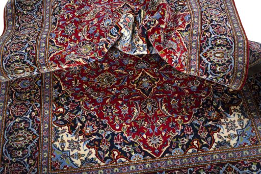 Surface texture of New Kashan rug with natural Cork and intricate pattern