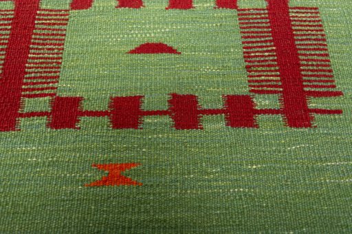Backside of handmade New Kilim Sofre rug showing knot structure and weave density