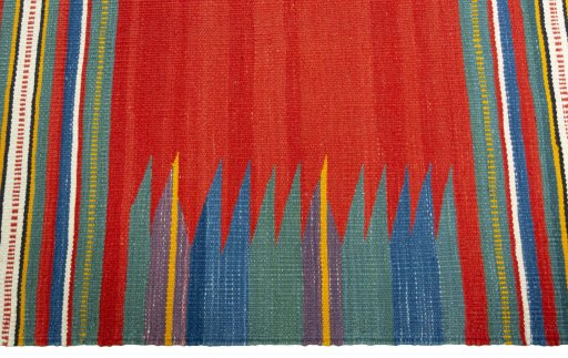 Close-up detail of New Kilim Sofre rug from Turkey showing Wool weave