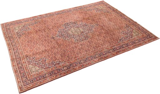 Corner detail of 2000s Bijar rug showing border pattern and Wool pile