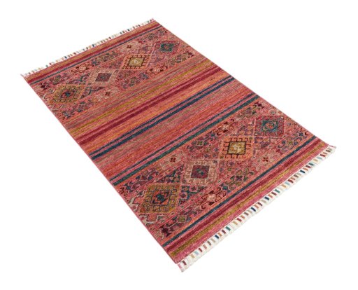 Corner detail of New Samarkand rug showing border pattern and Wool pile