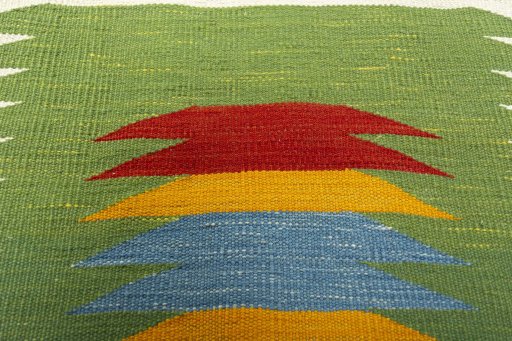 Backside of handmade New Kilim Sofre rug showing knot structure and weave density