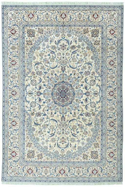 Full view of 2000s Nain rug from Iran / Persia, 307 × 207 cm in Beige tones