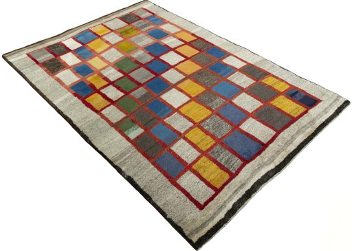 Close-up detail of 2000s Persian Gabbeh rug from Pakistan showing Wool weave