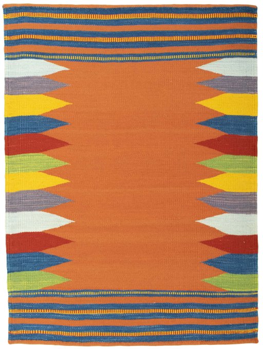 Full view of New Kilim Sofre rug from Turkey, 117 × 87 cm in Multi Color tones