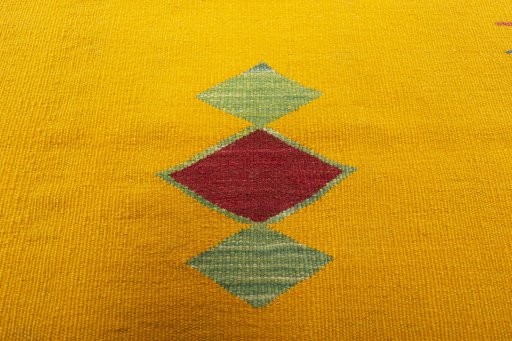 Backside of handmade New Kilim Sofre rug showing knot structure and weave density