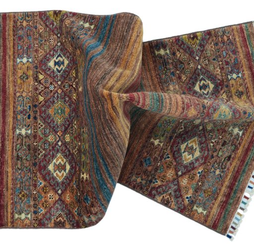Full view of New Samarkand rug from Pakistan, 121 × 80 cm in Multi Color tones