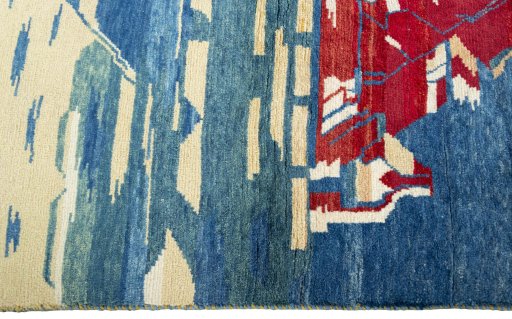 Close-up detail of 2000s Persian Gabbeh rug from Pakistan showing Wool weave