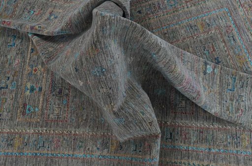 Full view of New Samarkand rug from Pakistan, 292 × 208 cm in Gray tones
