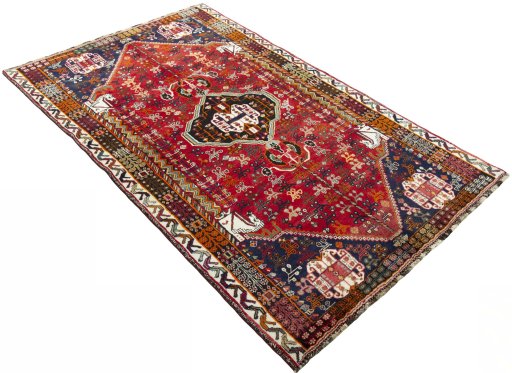 Close-up detail of 1970s Shiraz rug from Iran / Persia showing Wool weave