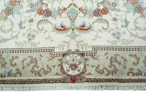 Full view of New Kashmar rug from Iran / Persia, 300 × 198 cm in Beige tones