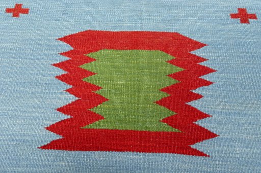 Backside of handmade New Kilim Sofre rug showing knot structure and weave density