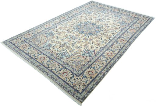 Corner detail of 2000s Nain rug showing border pattern and Wool pile