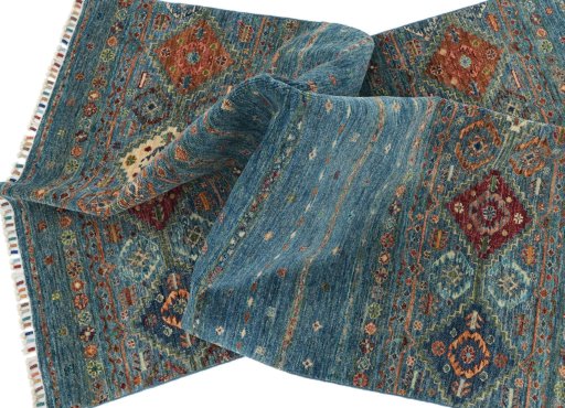 Full view of New Samarkand rug from Pakistan, 182 × 120 cm in Blue tones