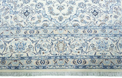 Full view of New Nain rug from Iran / Persia, 395 × 297 cm in Beige tones