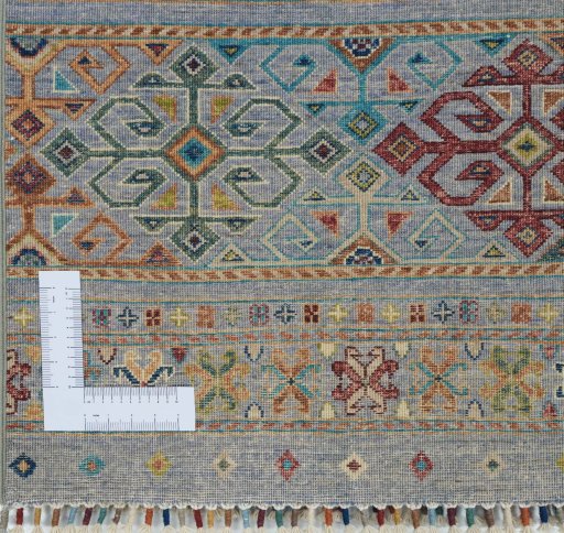 Corner detail of New Samarkand rug showing border pattern and Wool pile