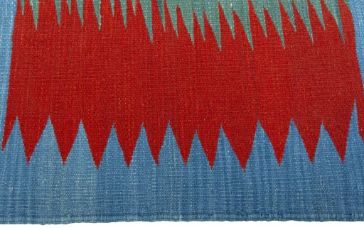 Close-up detail of New Kilim Sofre rug from Turkey showing Wool weave