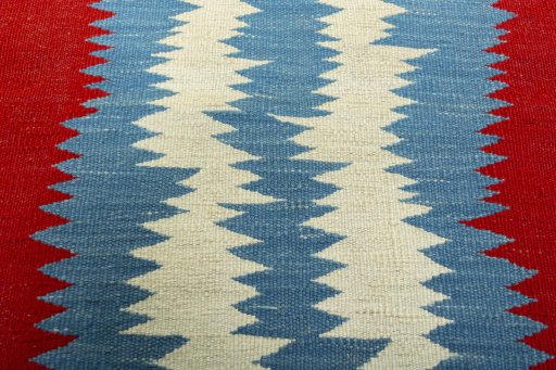 Backside of handmade New Kilim Sofre rug showing knot structure and weave density