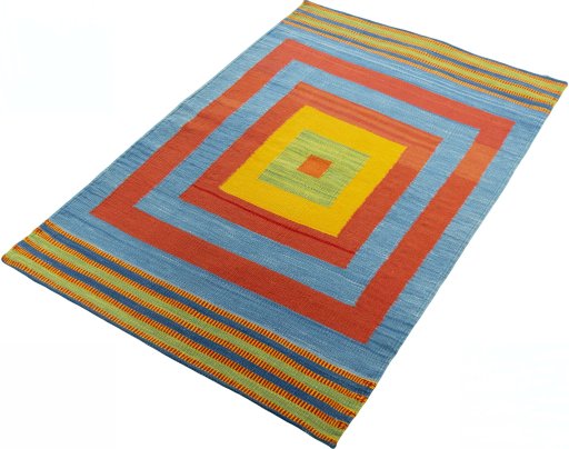 Corner detail of New Kilim Sofre rug showing border pattern and Wool pile