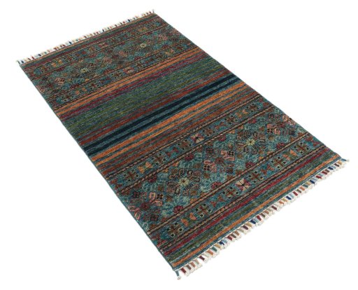 Corner detail of New Samarkand rug showing border pattern and Wool pile