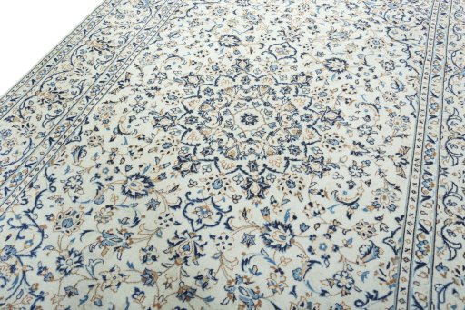 Backside of handmade 2000s Kashan rug showing knot structure and weave density
