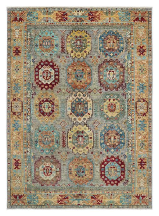 Full view of New Farahan rug from Pakistan, 207 × 148 cm in Beige tones