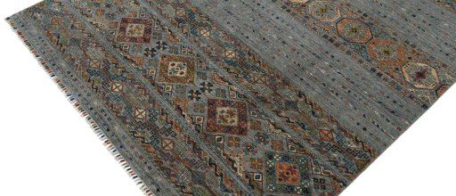 Backside of handmade New Samarkand rug showing knot structure and weave density