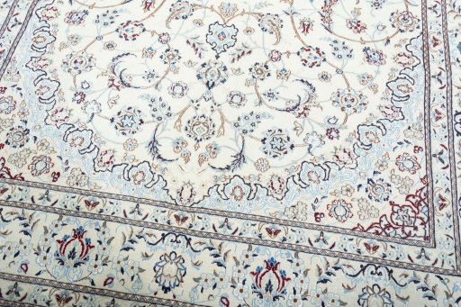 Close-up detail of New Nain rug from Iran / Persia showing Wool weave