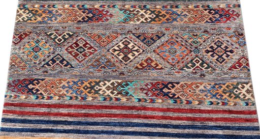 Backside of handmade New Samarkand rug showing knot structure and weave density