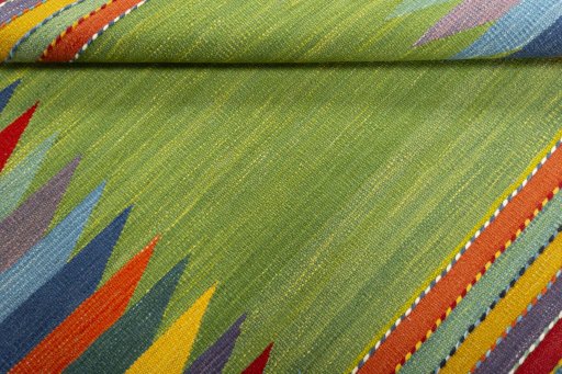 Full view of New Kilim Sofre rug from Turkey, 108 × 108 cm in Multi Color tones