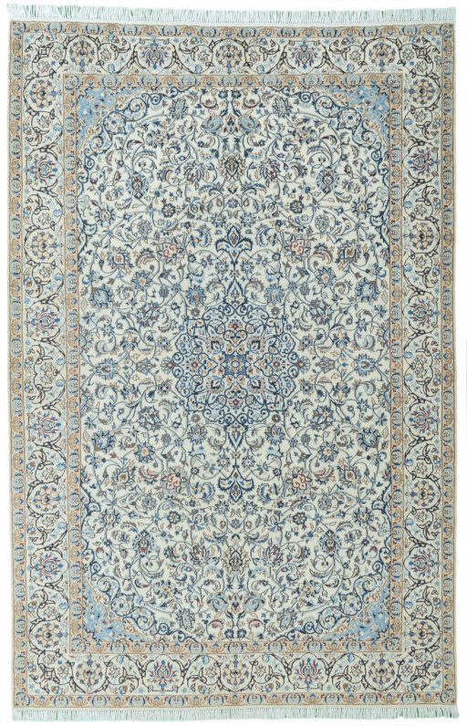 Full view of 2000s Nain rug from Iran / Persia, 292 × 190 cm in Beige tones