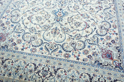 Close-up detail of 2000s Nain rug from Iran / Persia showing Wool weave