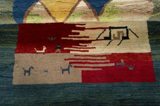 Full view of 2000s Persian Gabbeh rug from Pakistan, 165 × 119 cm in Green tones
