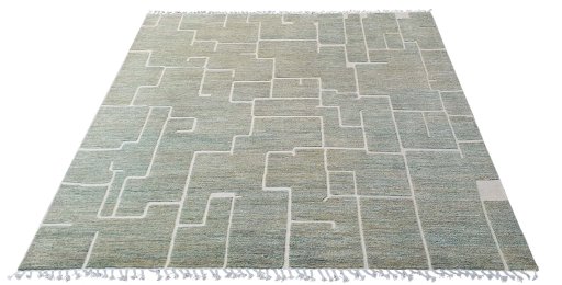 Corner detail of New Morocco rug showing border pattern and Wool pile