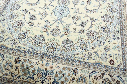 Close-up detail of 2000s Nain rug from Iran / Persia showing Wool weave