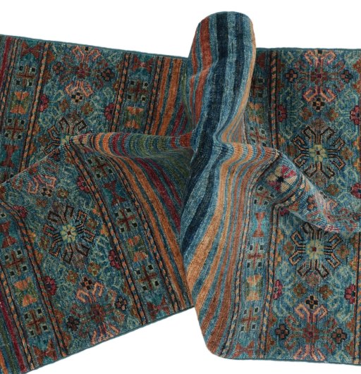 Full view of New Samarkand rug from Pakistan, 132 × 82 cm in Multi Color tones