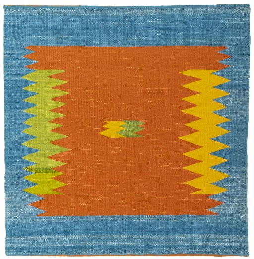 Full view of New Kilim Sofre rug from Turkey, 95 × 93 cm in Multi Color tones