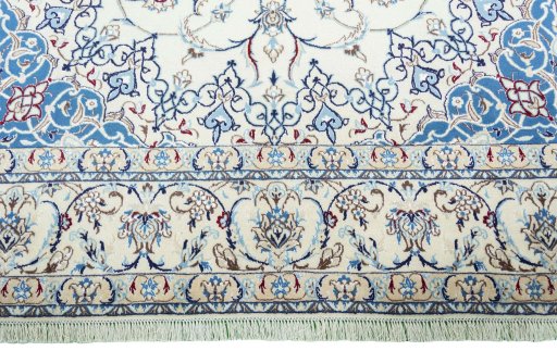 Full view of 2000s Nain rug from Iran / Persia, 338 × 215 cm in Beige tones