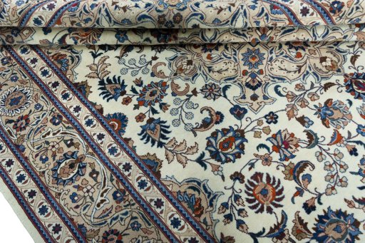 Close-up detail of 2000s Kashmar rug from Iran / Persia showing Wool weave