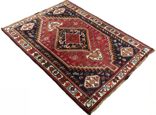 Close-up detail of 2000s Shiraz rug from Iran / Persia showing Wool weave