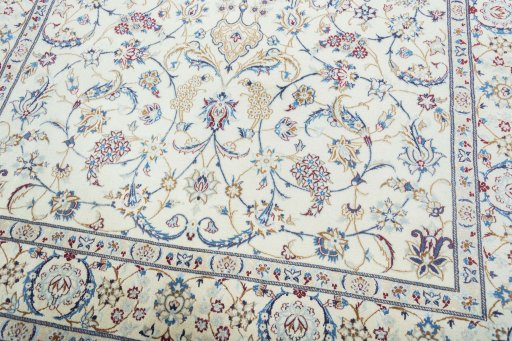 Close-up detail of 2000s Nain rug from Iran / Persia showing Wool weave