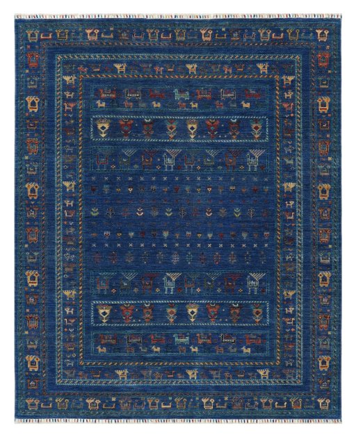 Full view of New Samarkand rug from Pakistan, 249 × 205 cm in Blue tones