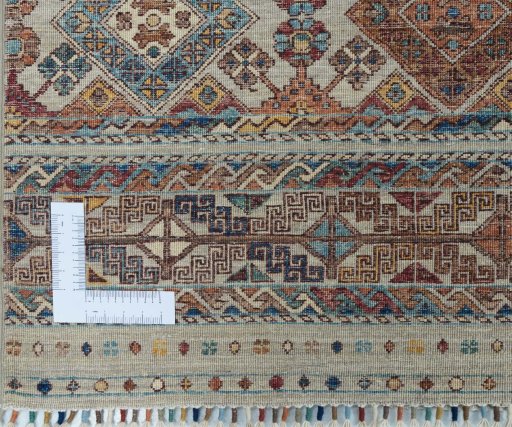 Corner detail of New Samarkand rug showing border pattern and Wool pile