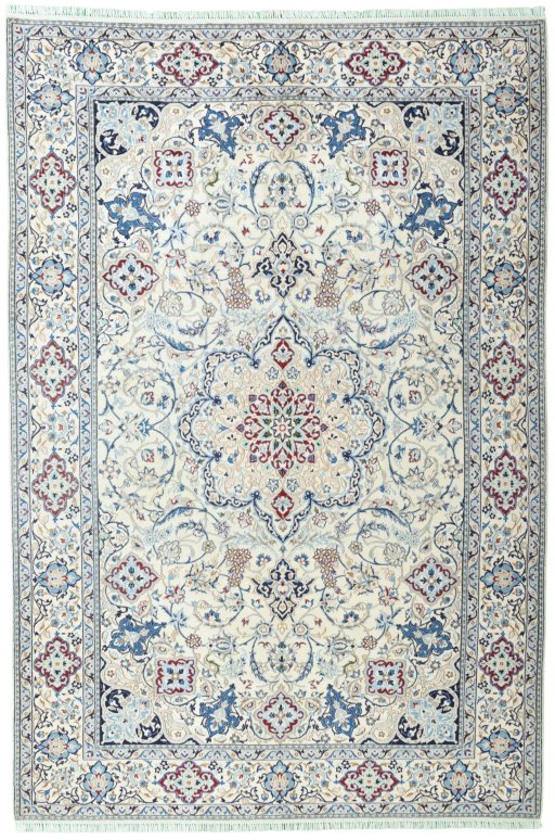 Full view of 2000s Nain rug from Iran / Persia, 318 × 212 cm in Beige tones