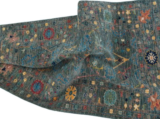 Full view of New Farahan rug from Pakistan, 125 × 81 cm in Green tones
