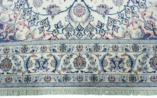 Full view of New Nain rug from Iran / Persia, 310 × 199 cm in Beige tones