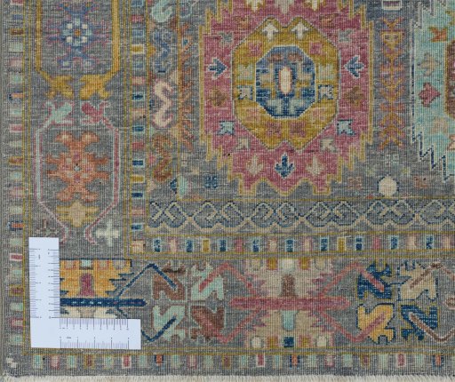 Corner detail of New Samarkand rug showing border pattern and Wool pile