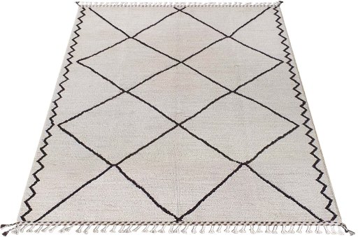 Corner detail of New Morocco rug showing border pattern and Wool pile