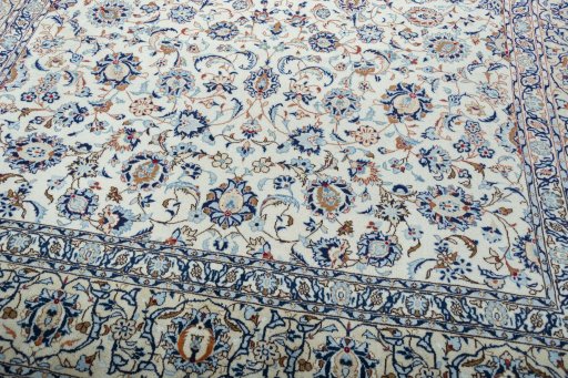 Close-up detail of 2000s Kashan rug from Iran / Persia showing Wool weave