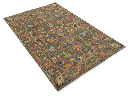 Corner detail of New Kazak rug showing border pattern and Wool pile